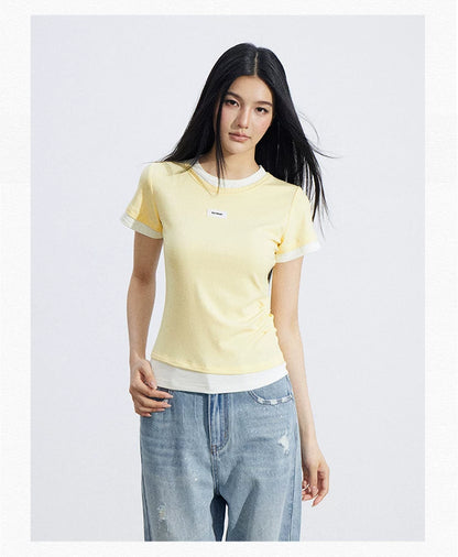 Asymmetric Layered Slim-Fit Short Sleeve T-Shirt