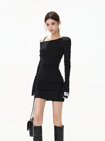 Asymmetric Off-Shoulder Bodycon Mini Dress