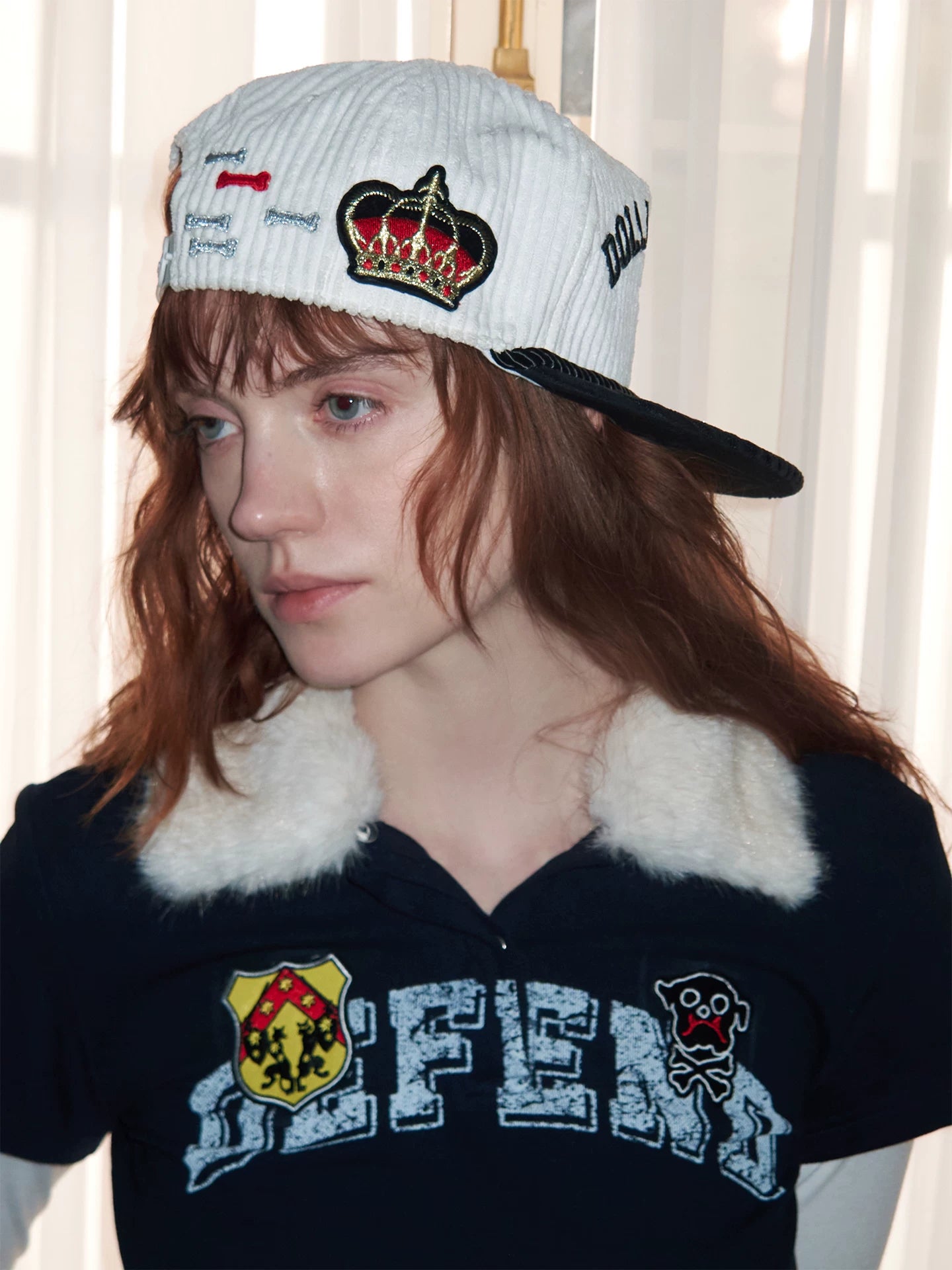 Color-Block Corduroy Embroidered Trucker Cap