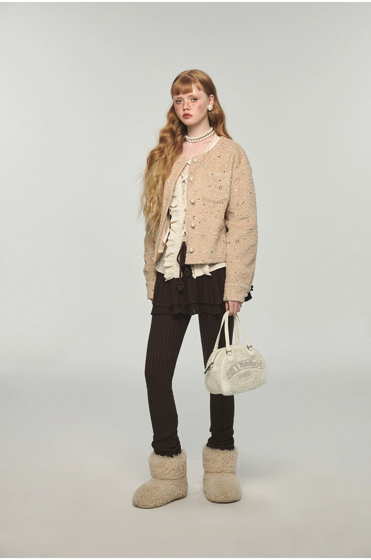 Sequin Eco-Friendly Faux Fur Jacket - CHINASQUAD