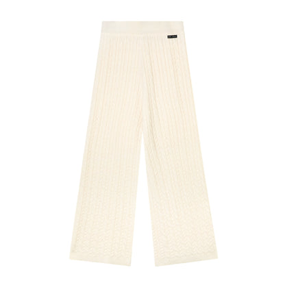 Wool Blend Cable Knit Hoodie &amp; Wide-Leg Pants Set