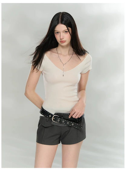 Double-Breasted Belted Tailored Shorts