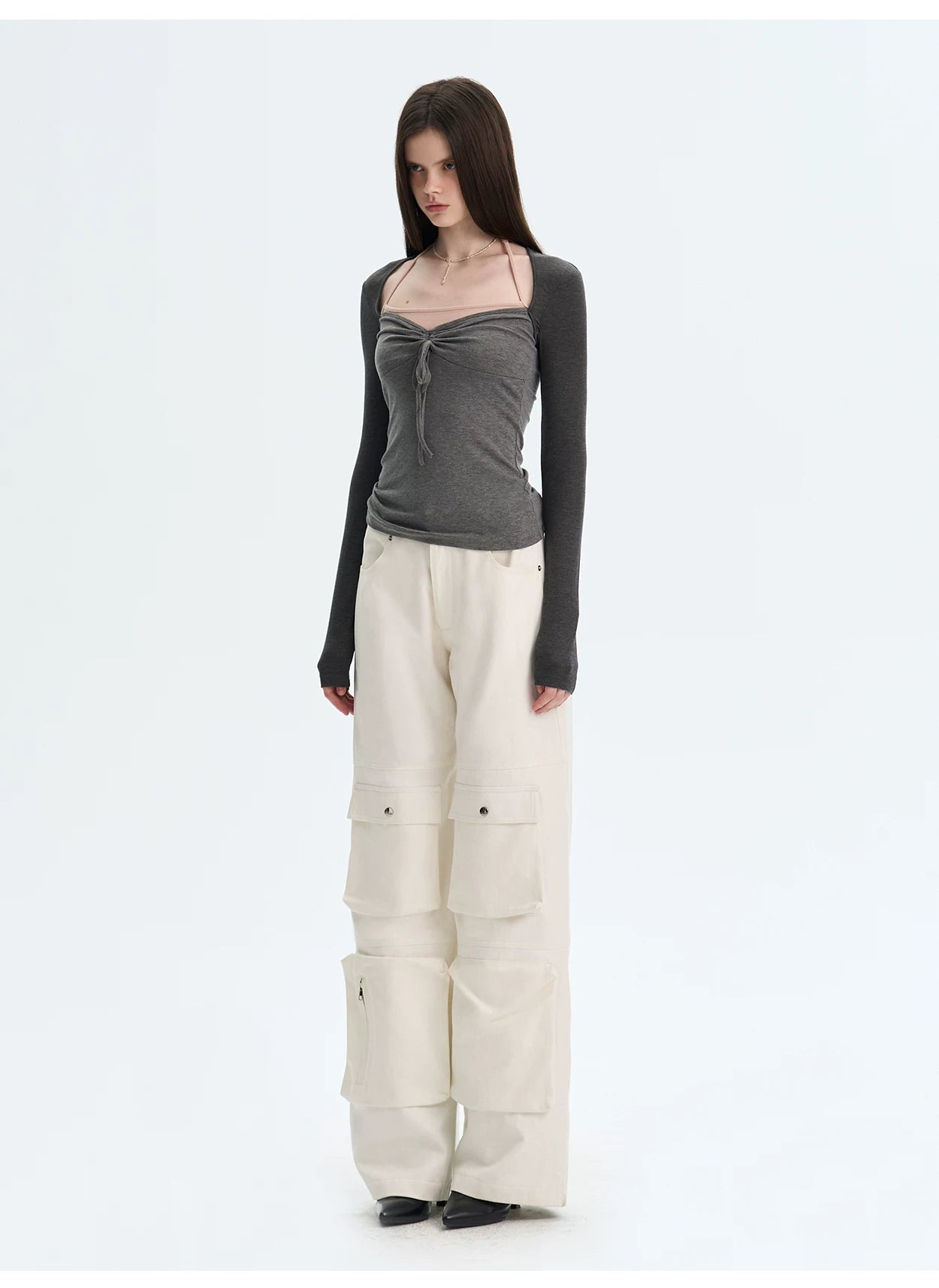 Layered Halter-Effect Long-Sleeve T-Shirt