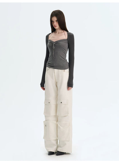 Layered Halter-Effect Long-Sleeve T-Shirt