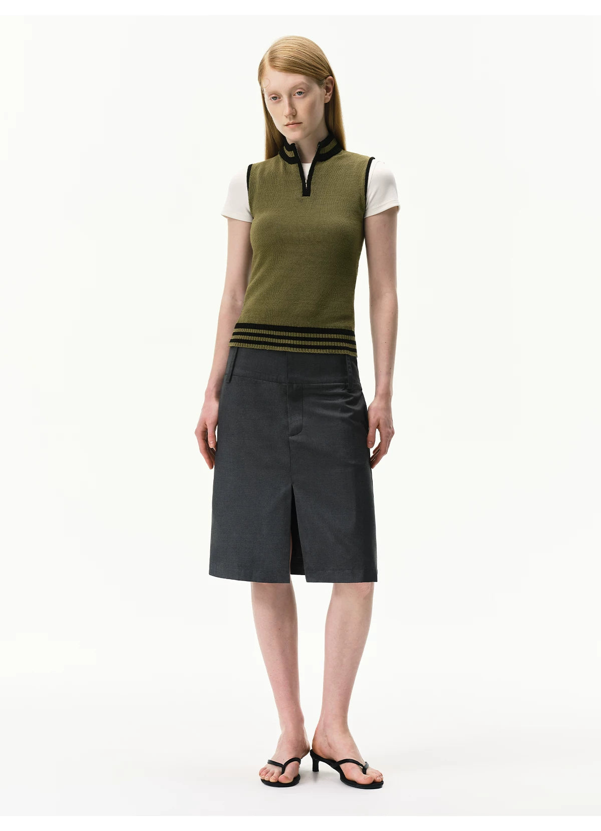Linen-Blend Mock Neck Knit Tank