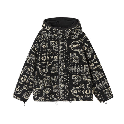 Jacquard Fleece Hooded Casual Jacket