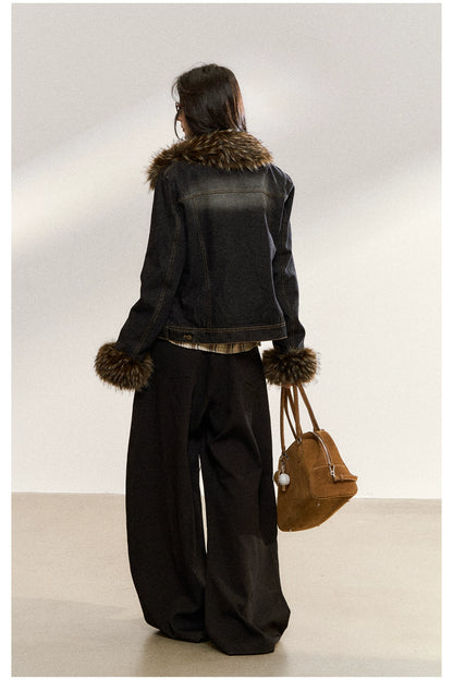 Faux Fur Trim Denim Jacket
