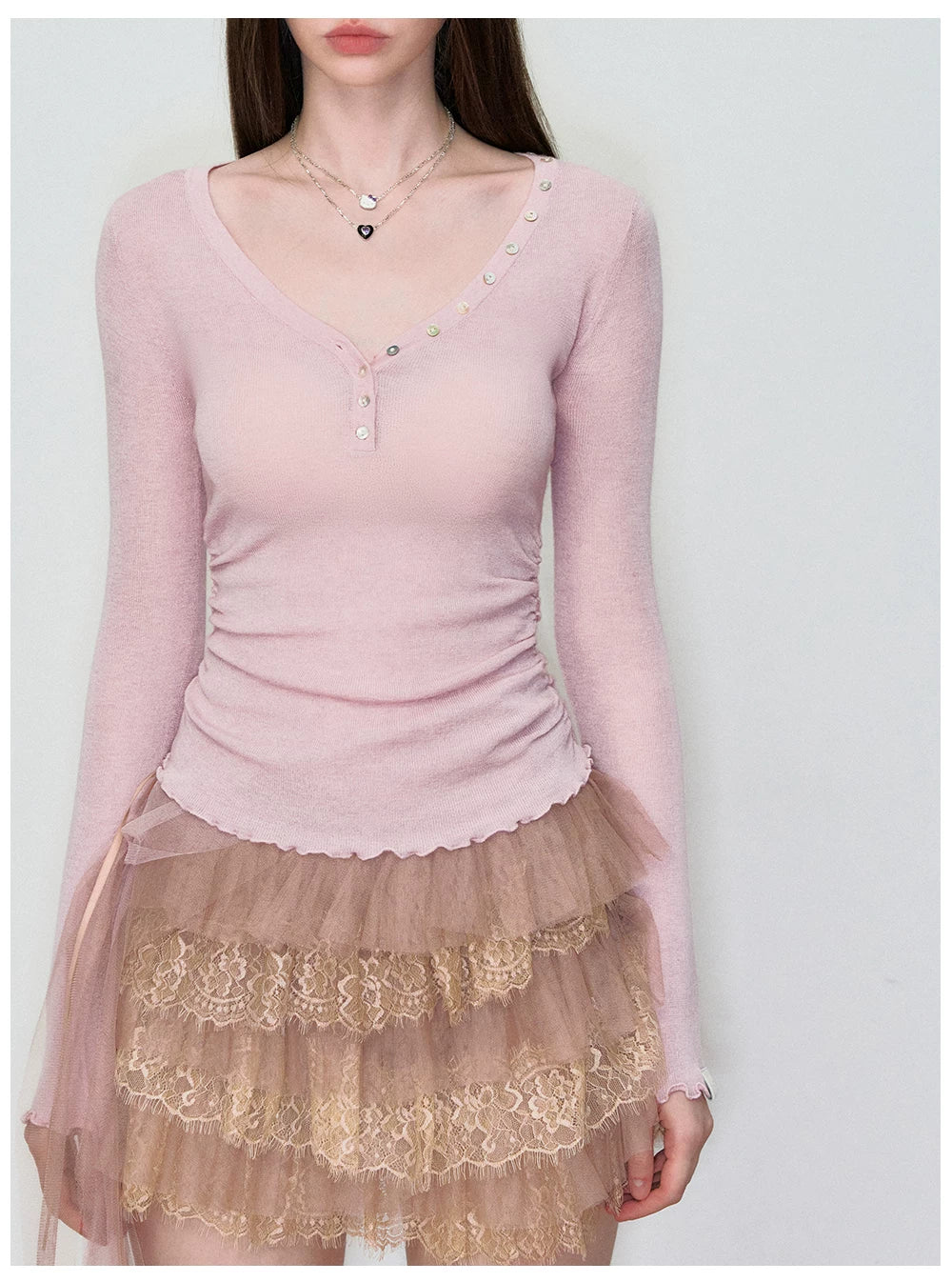 Waist-Cinched Slim-Fit Wool Knit T-Shirt