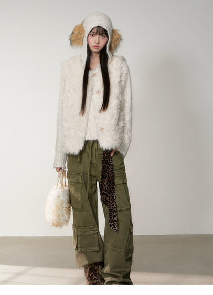 Curly Faux Shearling Brooch Vest