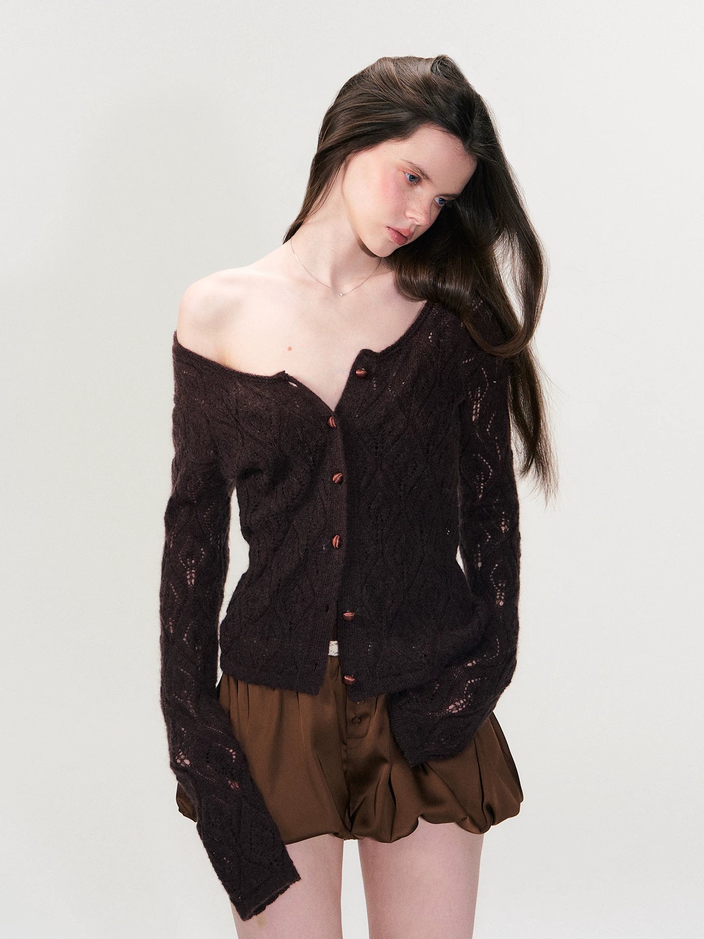 Mohair Blend Open-Knit Cardigan