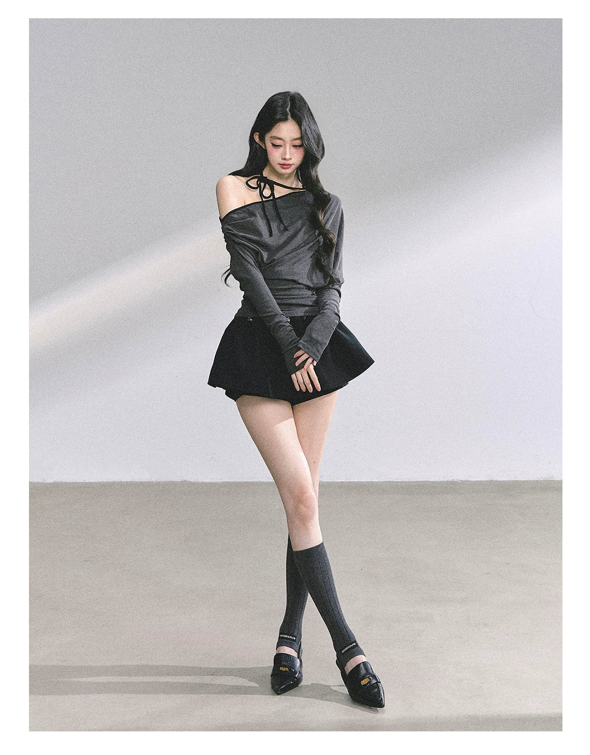 Off-Shoulder Halter Long-Sleeve T-Shirt