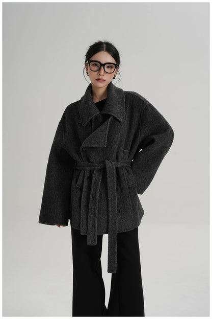 Tie-Detail Patchwork Double-Faced Wool Jacket