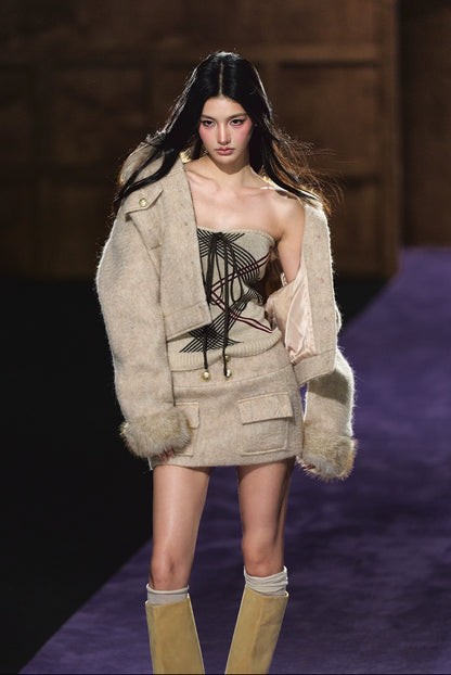 Wool-Blend Textured Check Jacket &amp; Skirt Set