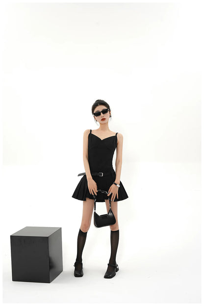 Asymmetric Zip-Back Pleated Camisole Dress