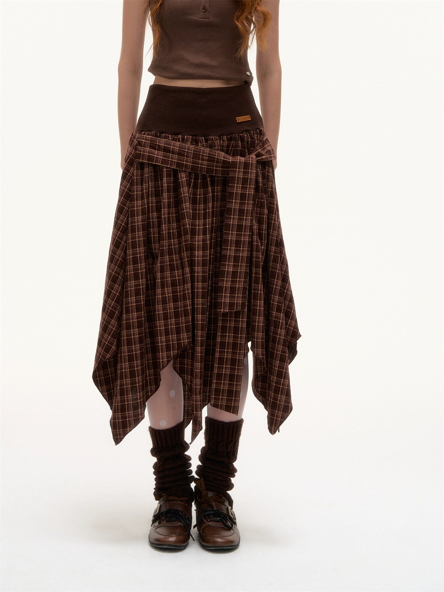 Irregular Hem Plaid Skirt
