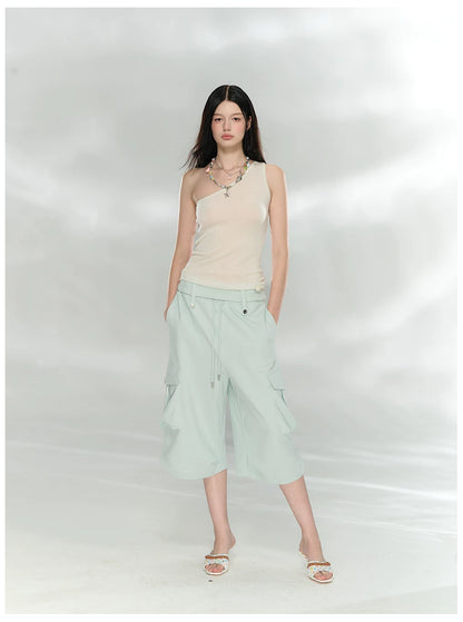 Asymmetric One-Shoulder Lyocell Blend Knit Tank Top