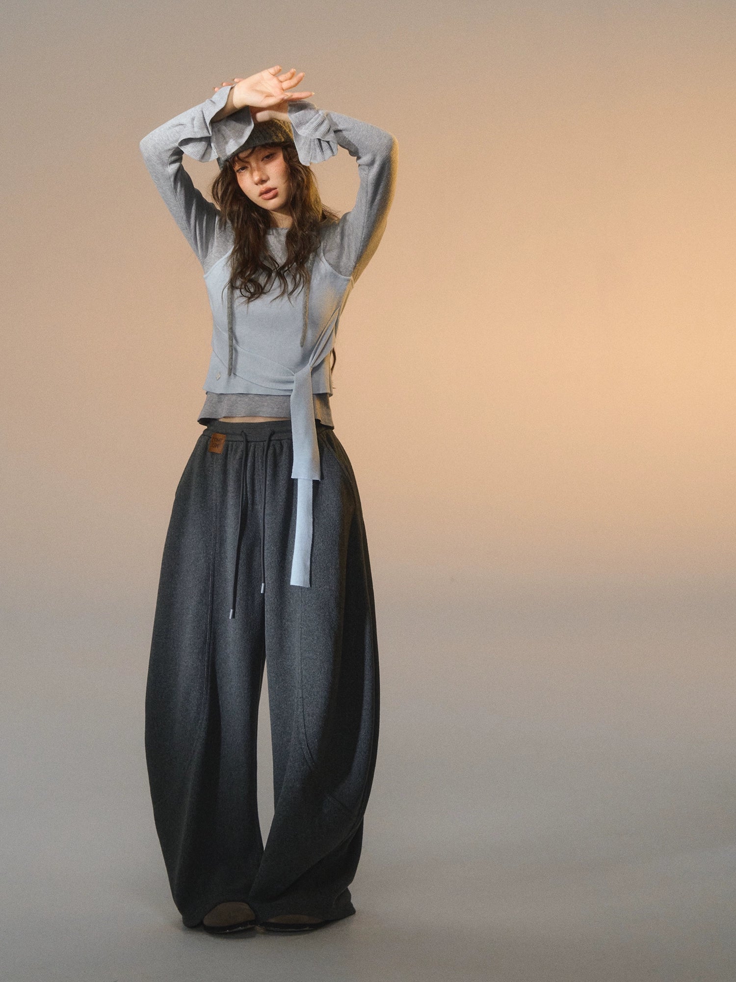 Contrast-Tie Layered Crewneck Knit Sweater