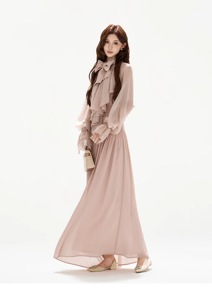 V-Neck Lantern Sleeve Maxi Dress