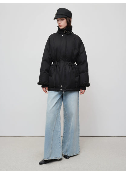 Black Longline Fleece Collar Windbreaker