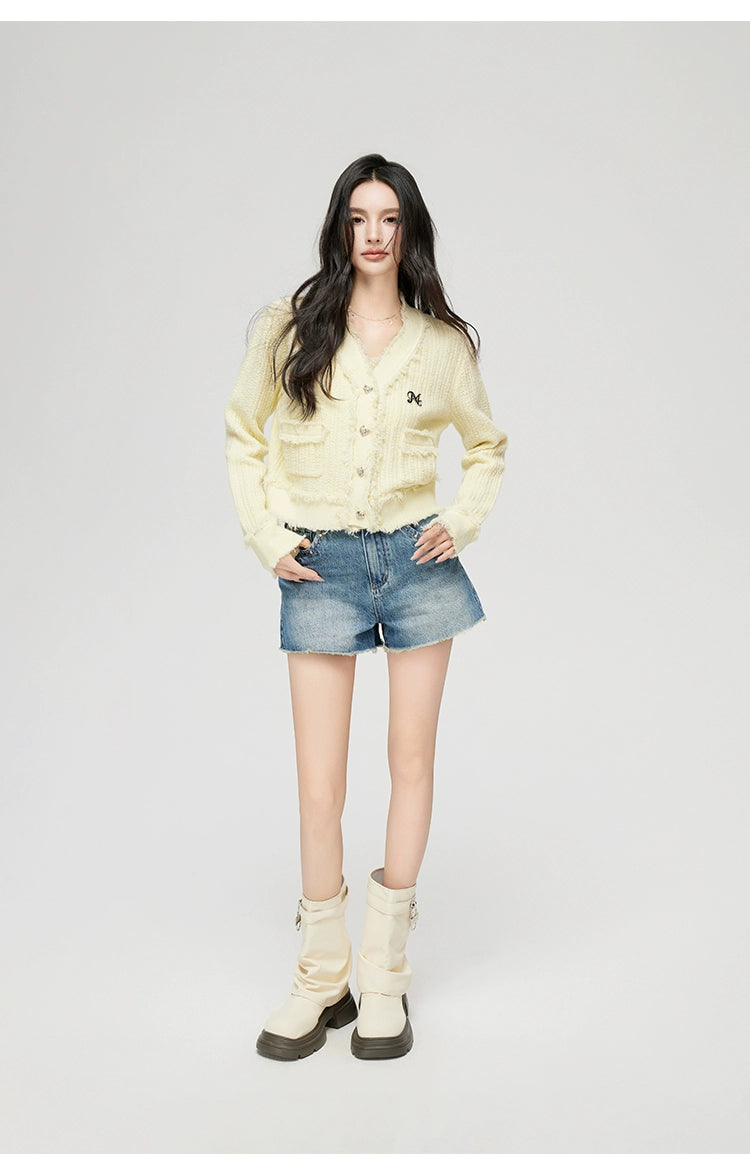 Milk Yellow &amp; Gray V-Neck Knit Cardigan - CHINASQUAD