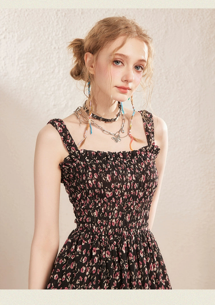 Black Floral Spaghetti Strap Dress