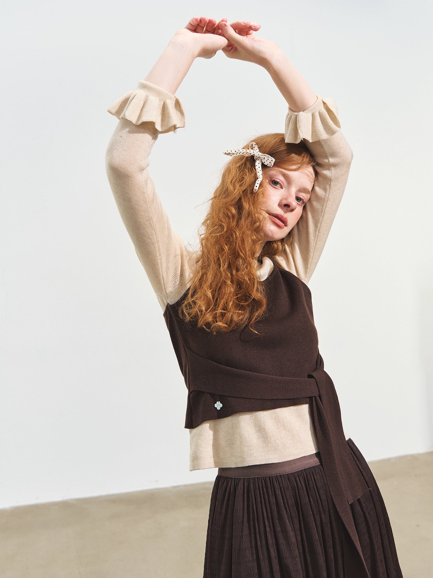 Contrast-Tie Layered Crewneck Knit Sweater