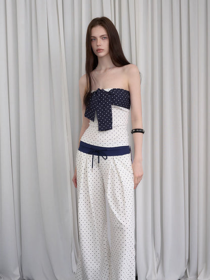 Polka-Dot Bandeau Top &amp; Straight-Leg Pants Set