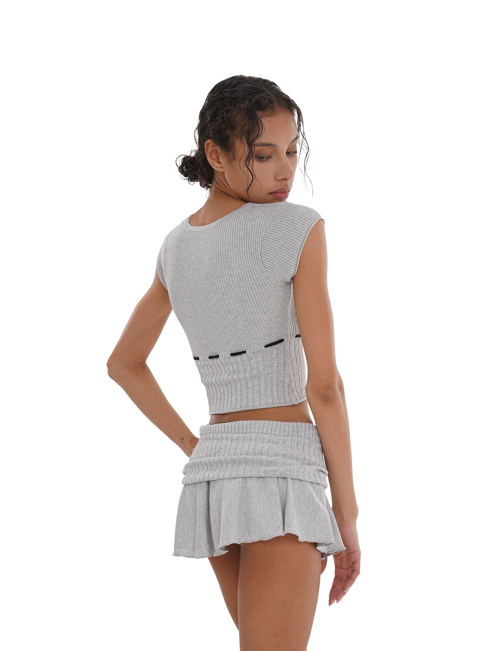 Knit Short-sleeve &amp; Skirt &amp; Socks Set