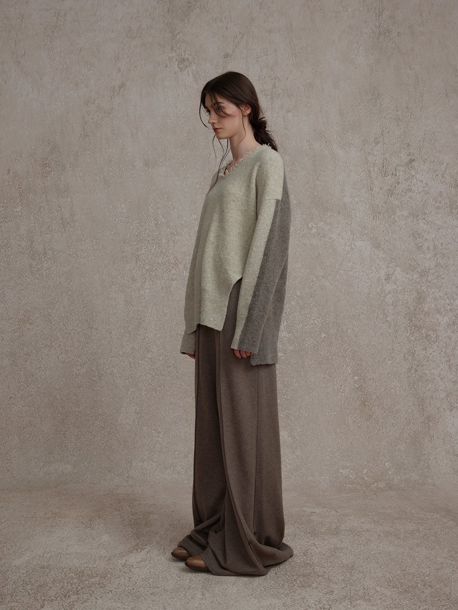 Wool Button-Front Straight-Leg Pants