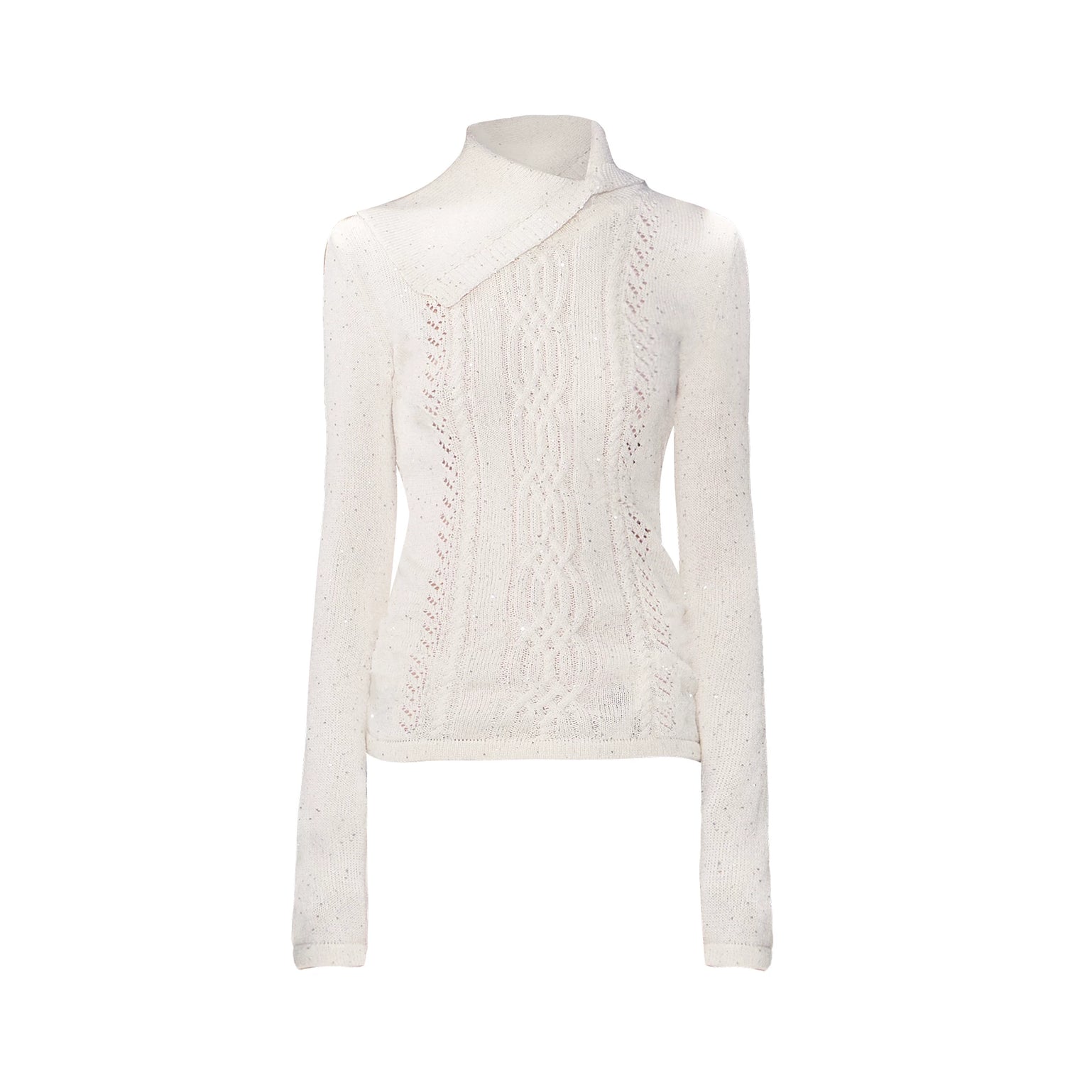 Shimmering Collared Slim-Fit Knit Sweater