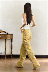 Yellow Embroidered Wide-Leg Pants - CHINASQUAD