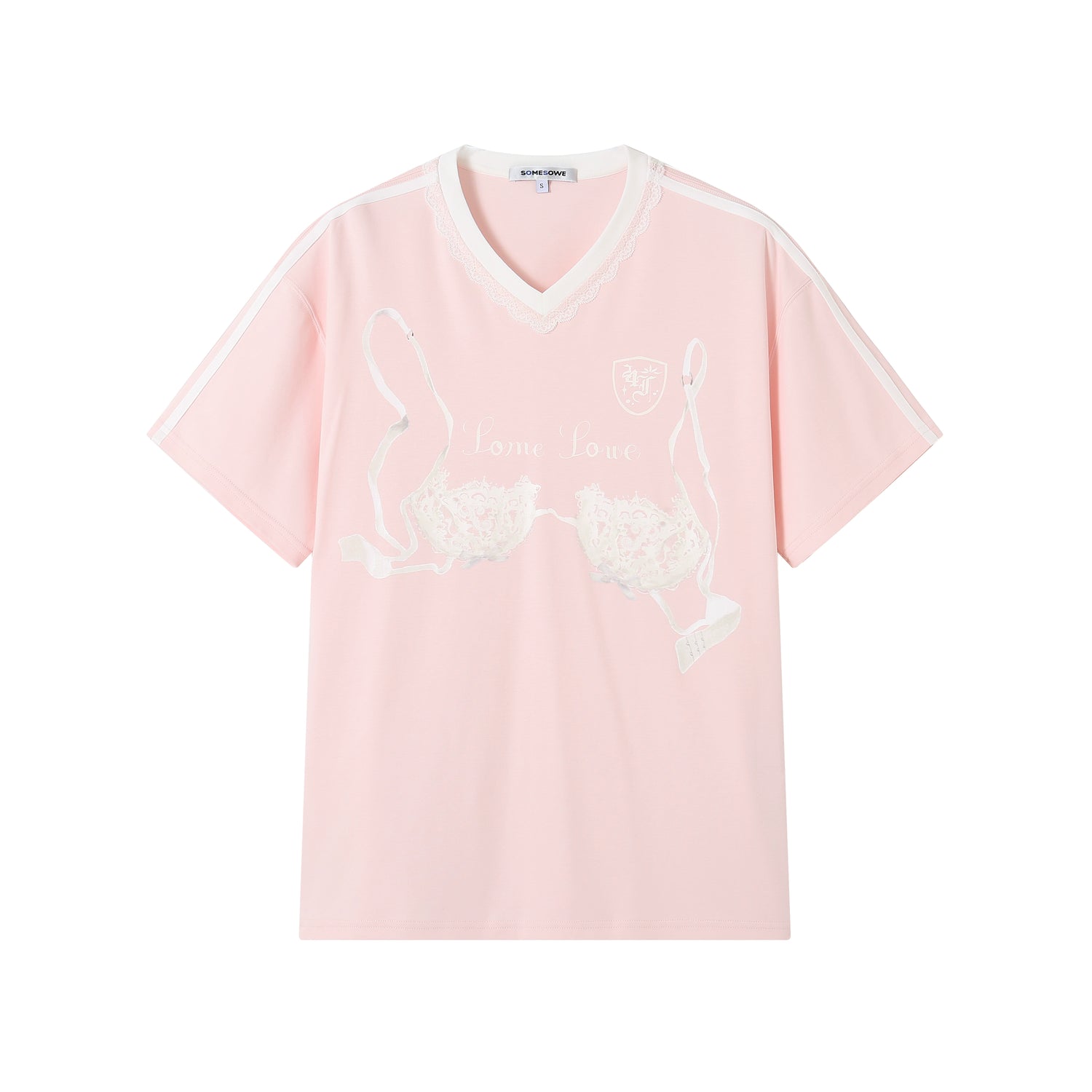 Pink Lace Collar Printed T-shirt