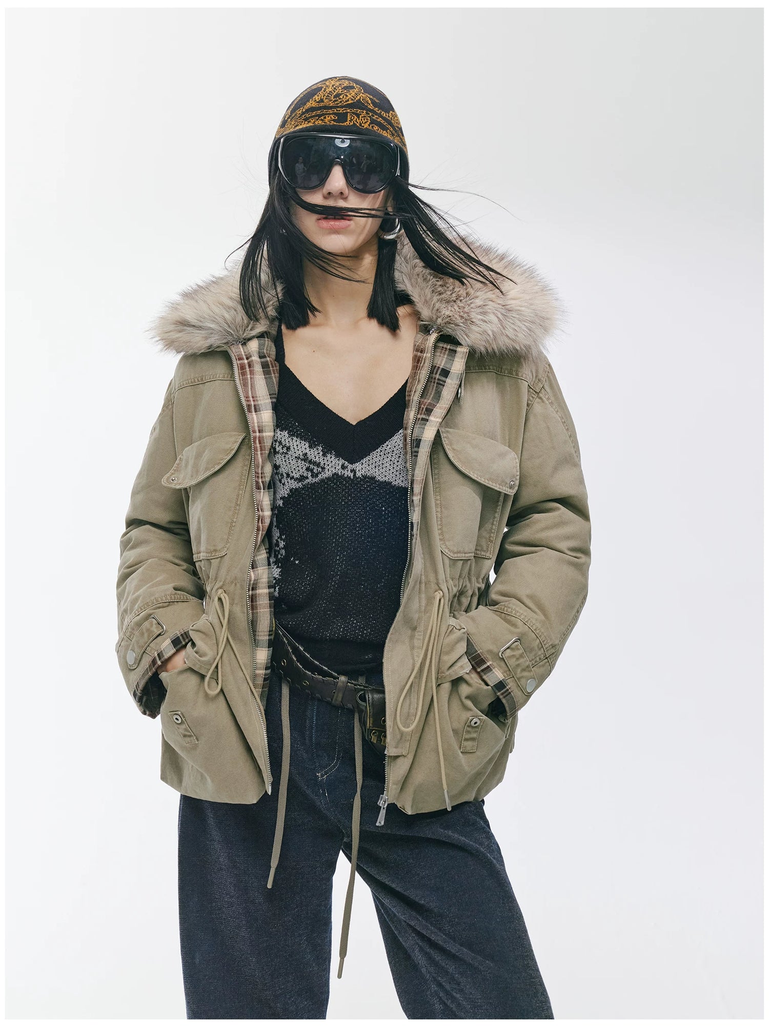 Detachable Fur Collar Utility Down Jacket
