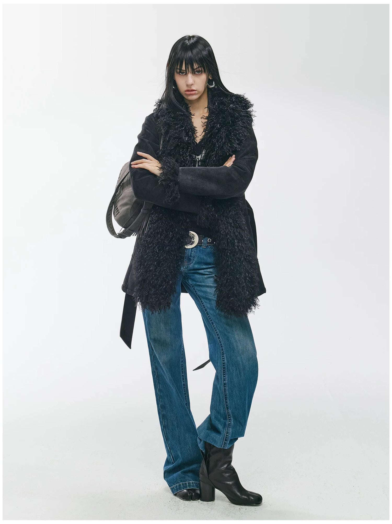 Shearling-Style Mid-Length Belted Duffle Coat