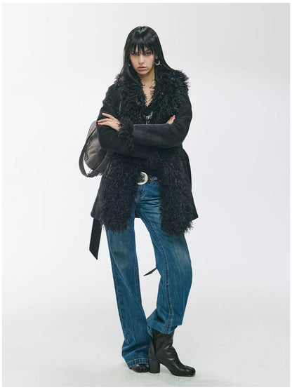 Shearling-Style Mid-Length Belted Duffle Coat