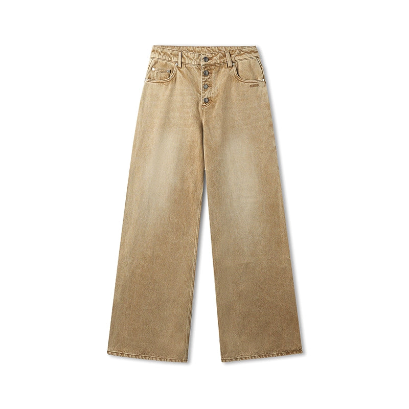&quot;Rose Series&quot; Washed Twill Wide-Leg Denim Jeans