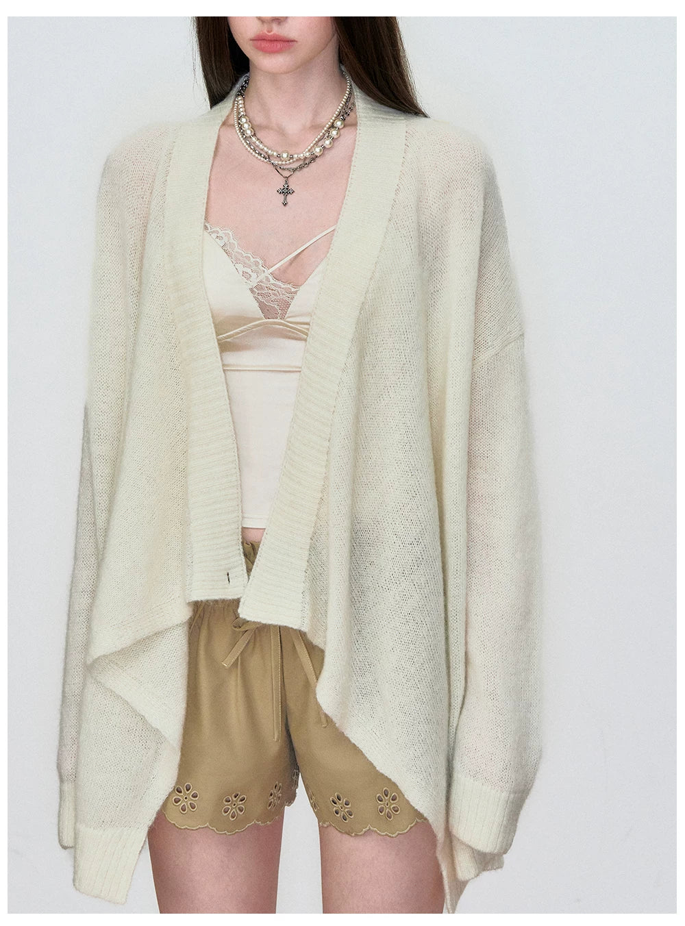 Shawl-Style Asymmetric Wool Knit Sweater