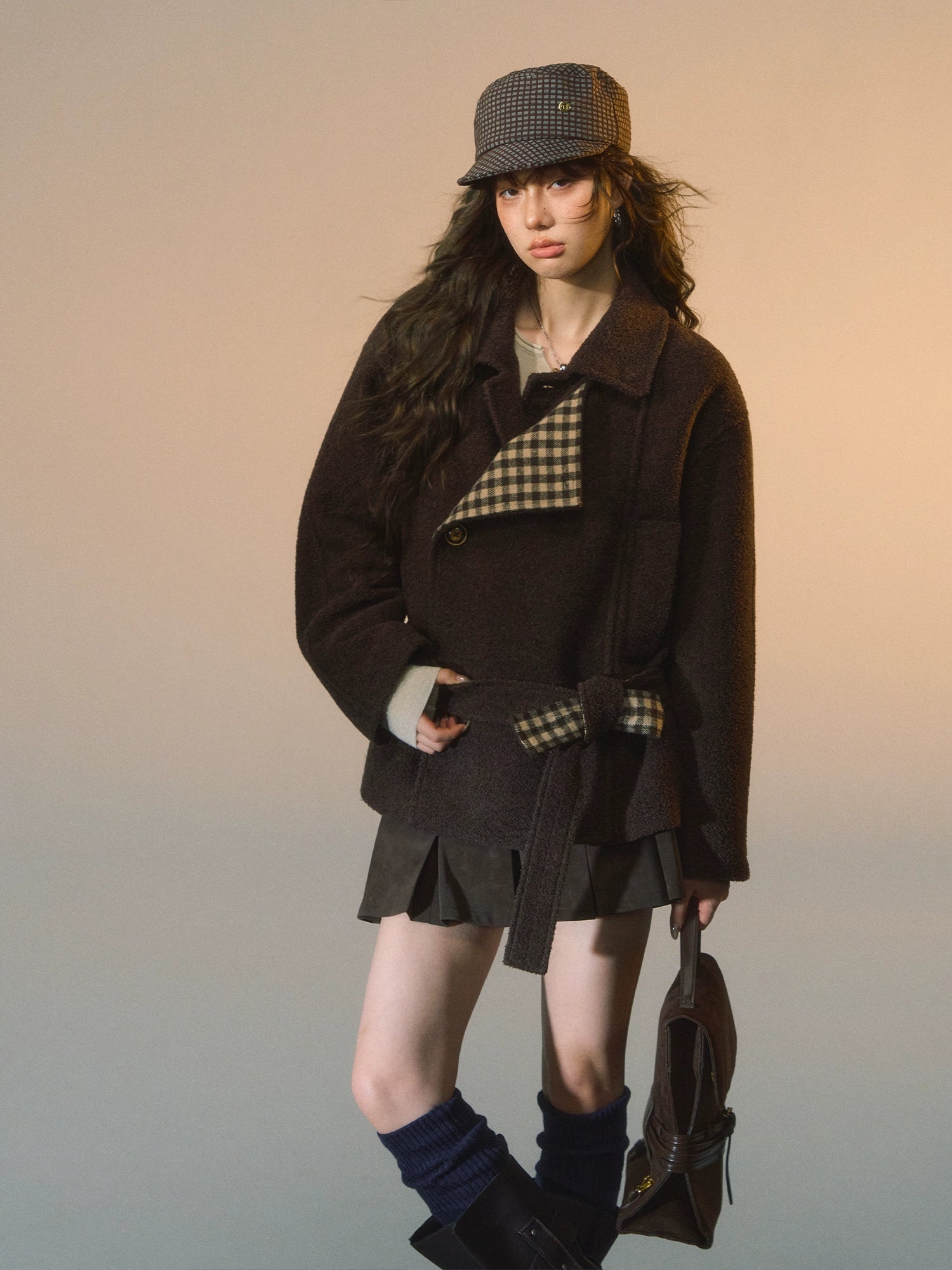 Plaid Patchwork Wool-Blend Cropped Jacket