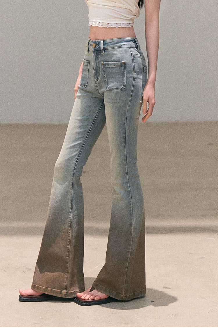 Valley Fog Vintage Washed Flared Jeans