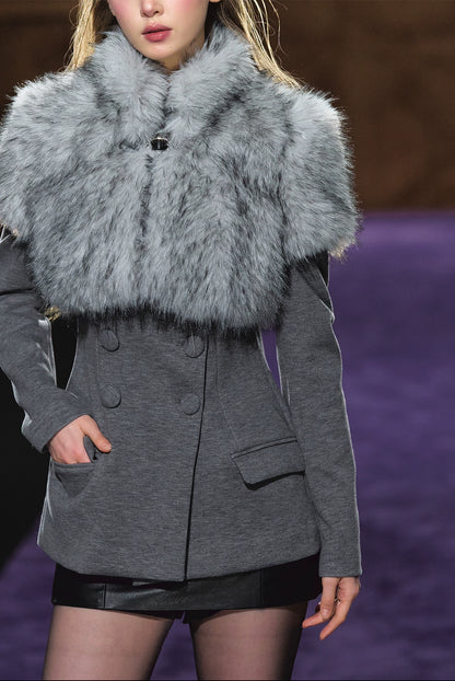 Faux Fur Collar Layered Double-Breasted Blazer Set