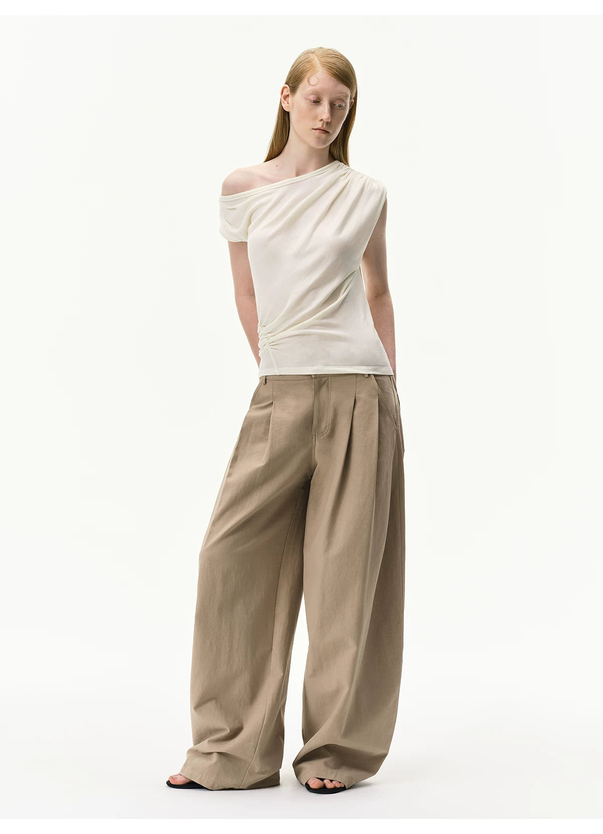 Asymmetrical Draped Lyocell-Wool T-Shirt
