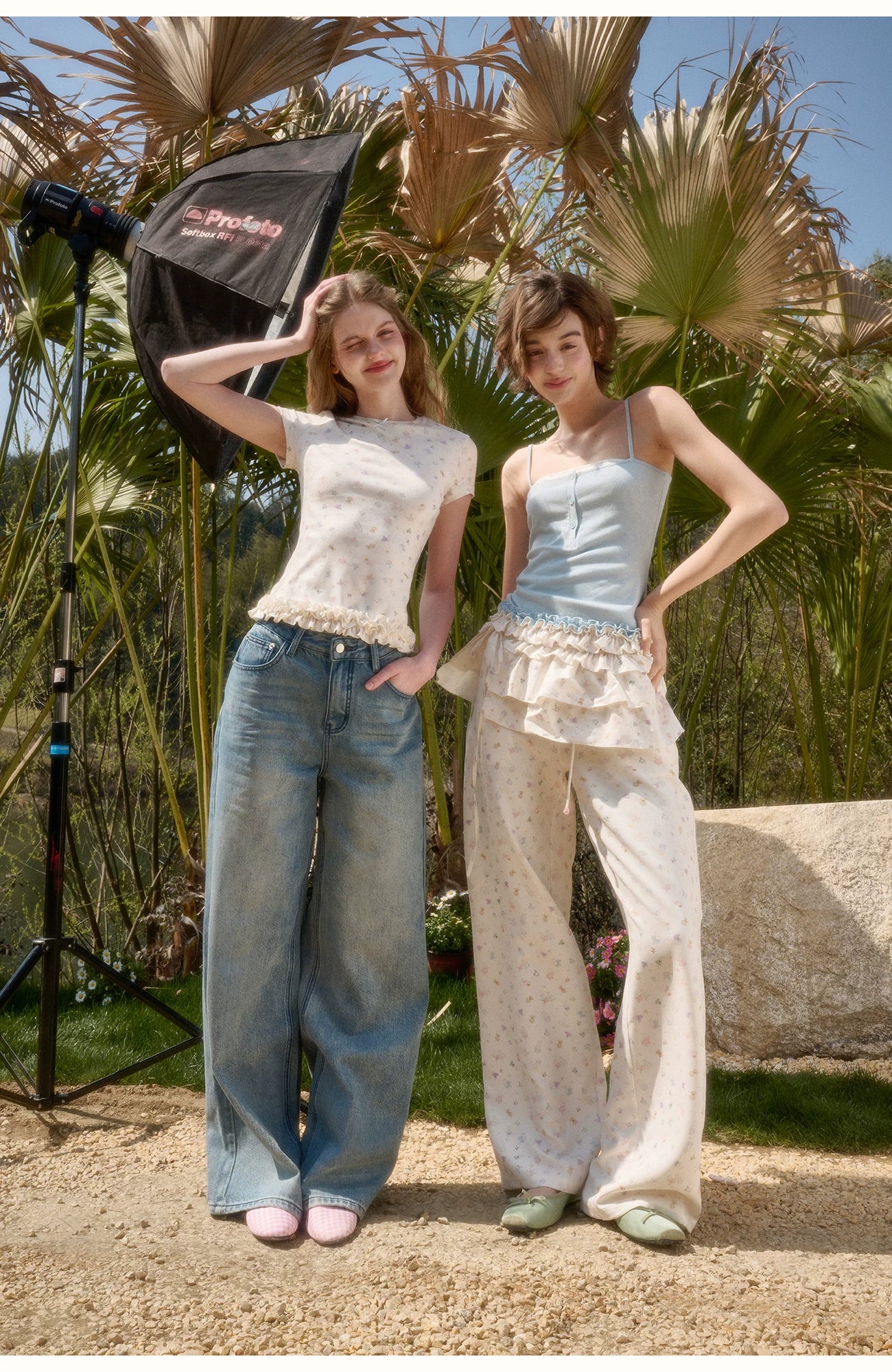 Bunny Garden Ruffle Trim Printed Camisole