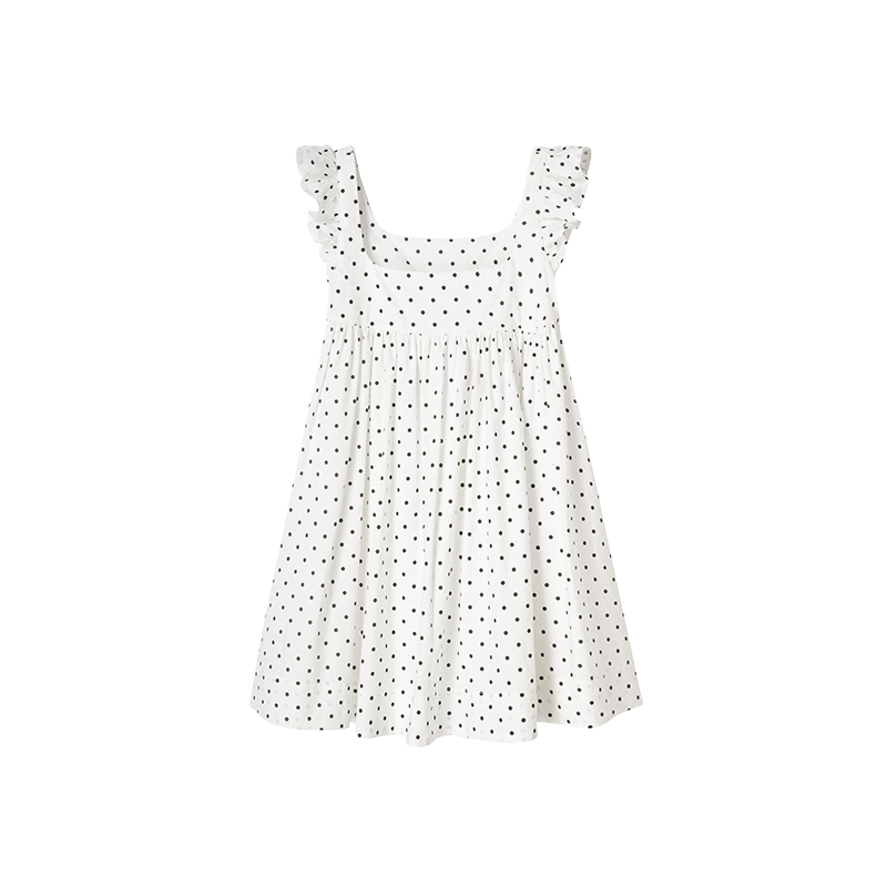 White Polka Dot Flutter Sleeve Dress