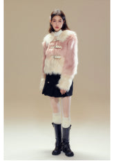 Pink Gradient Button Shearling Jacket - CHINASQUAD