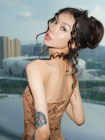 Vintage Halter Asymmetric Bodycon Dress