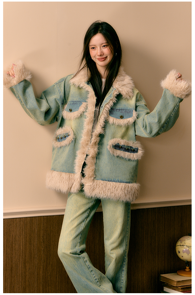 Fleece Patchwork Denim Jacket - CHINASQUAD