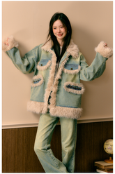 Fleece Patchwork Denim Jacket - CHINASQUAD