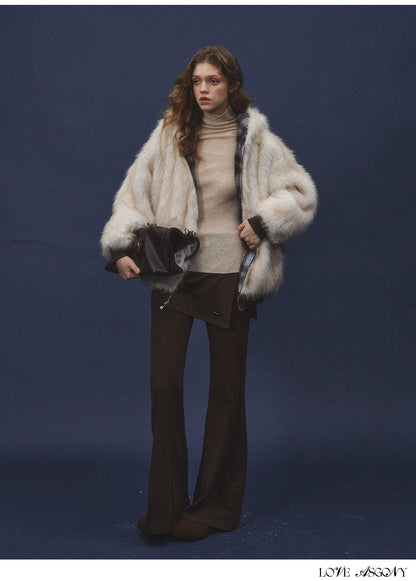 Asgony Asymmetric Layered Flare Knit Pants