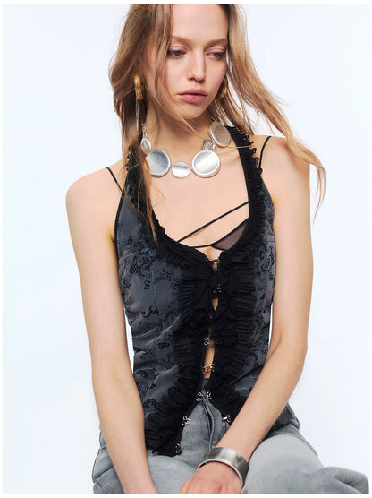 Lace Ruffle Floral Halterneck Camisole