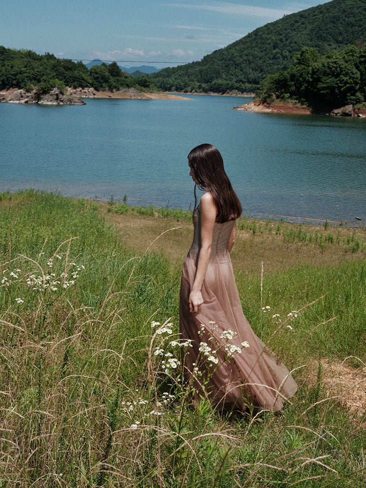 Gradient Mesh Slimming Resort Dress